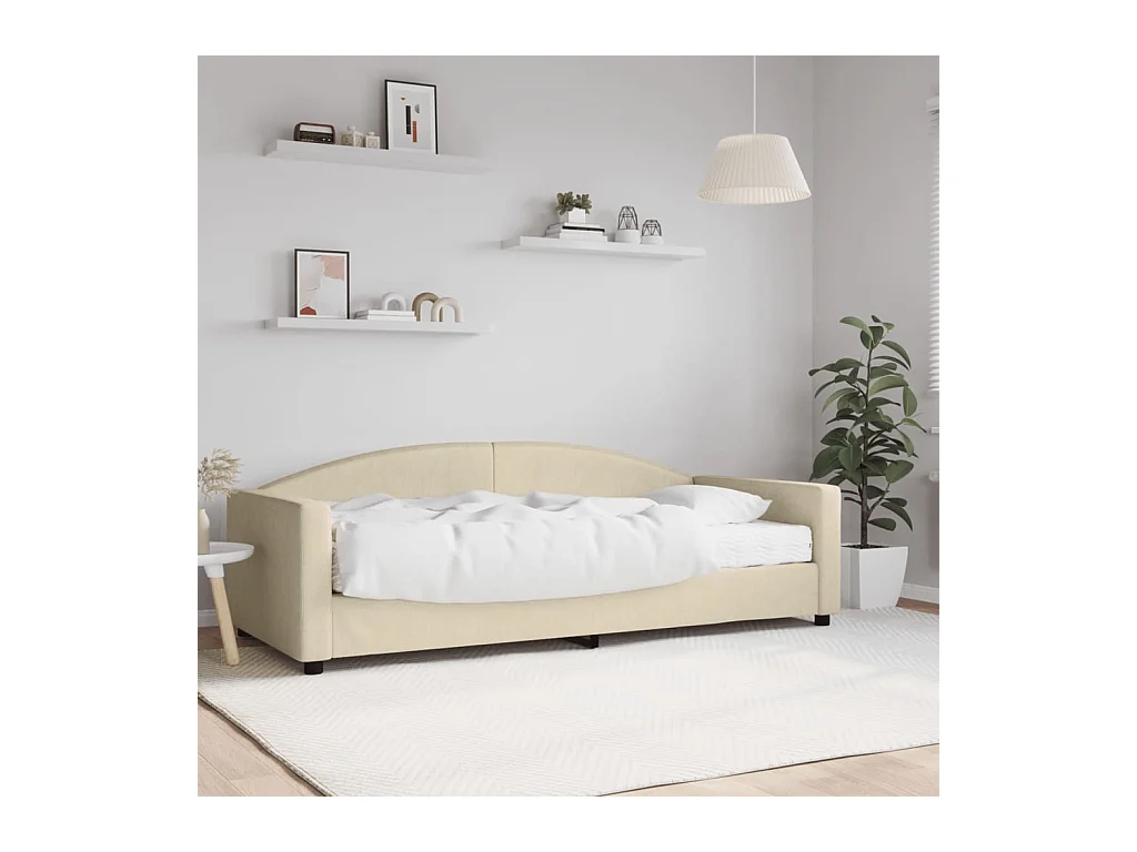 Lit de jour avec matelas crème 90x200 cm tissu
