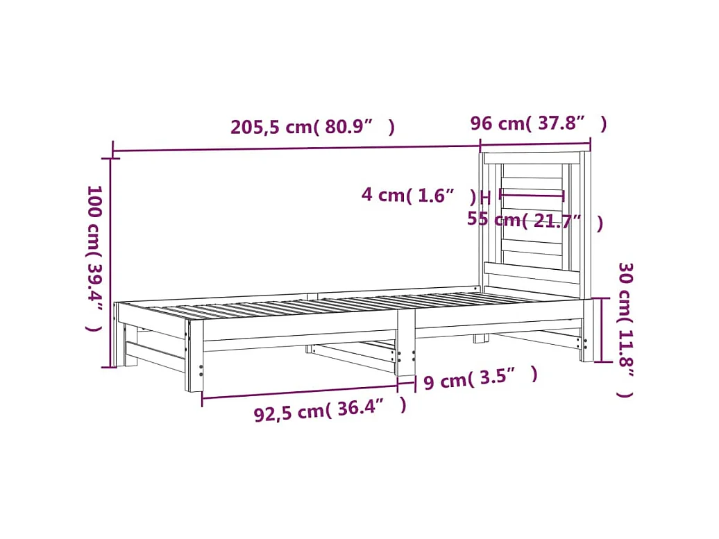 Letto scorrevole senza materasso bianco 2x(90x200) cm