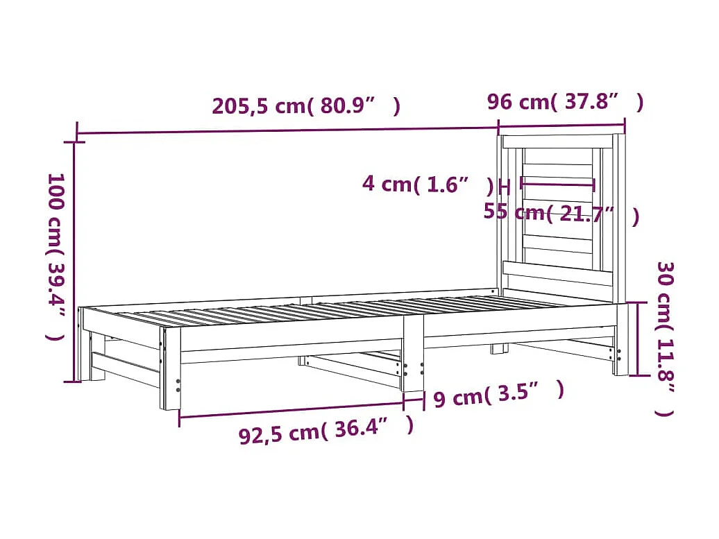 Lit coulissant sans matelas blanc 2x(90x200) cm