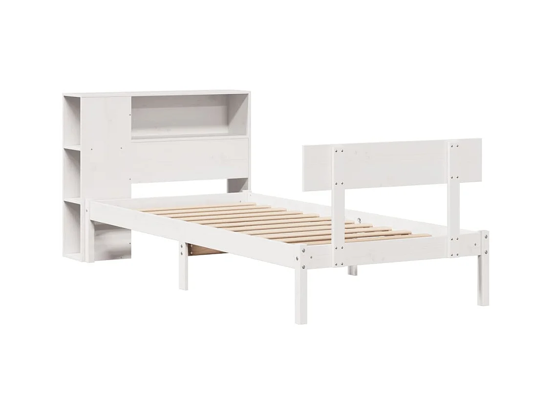 Cama librería blanca sin colchón 75x190cm madera maciza de pino