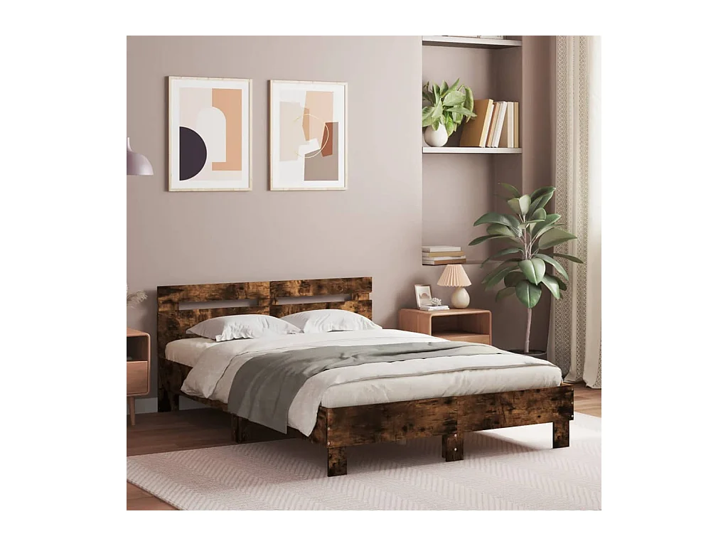 Bedframe met LED zonder matras gerookt eiken 135x190 cm