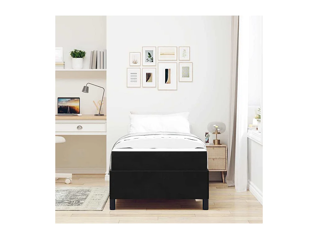 Zwart-wit bedframe en zwart 90 x 200 cm fluweel