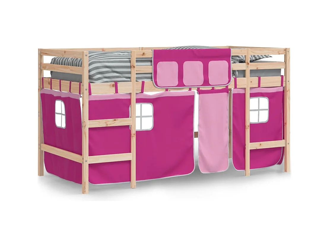 Letto a soppalco per bambini con tende senza materasso rosa 80x200cm