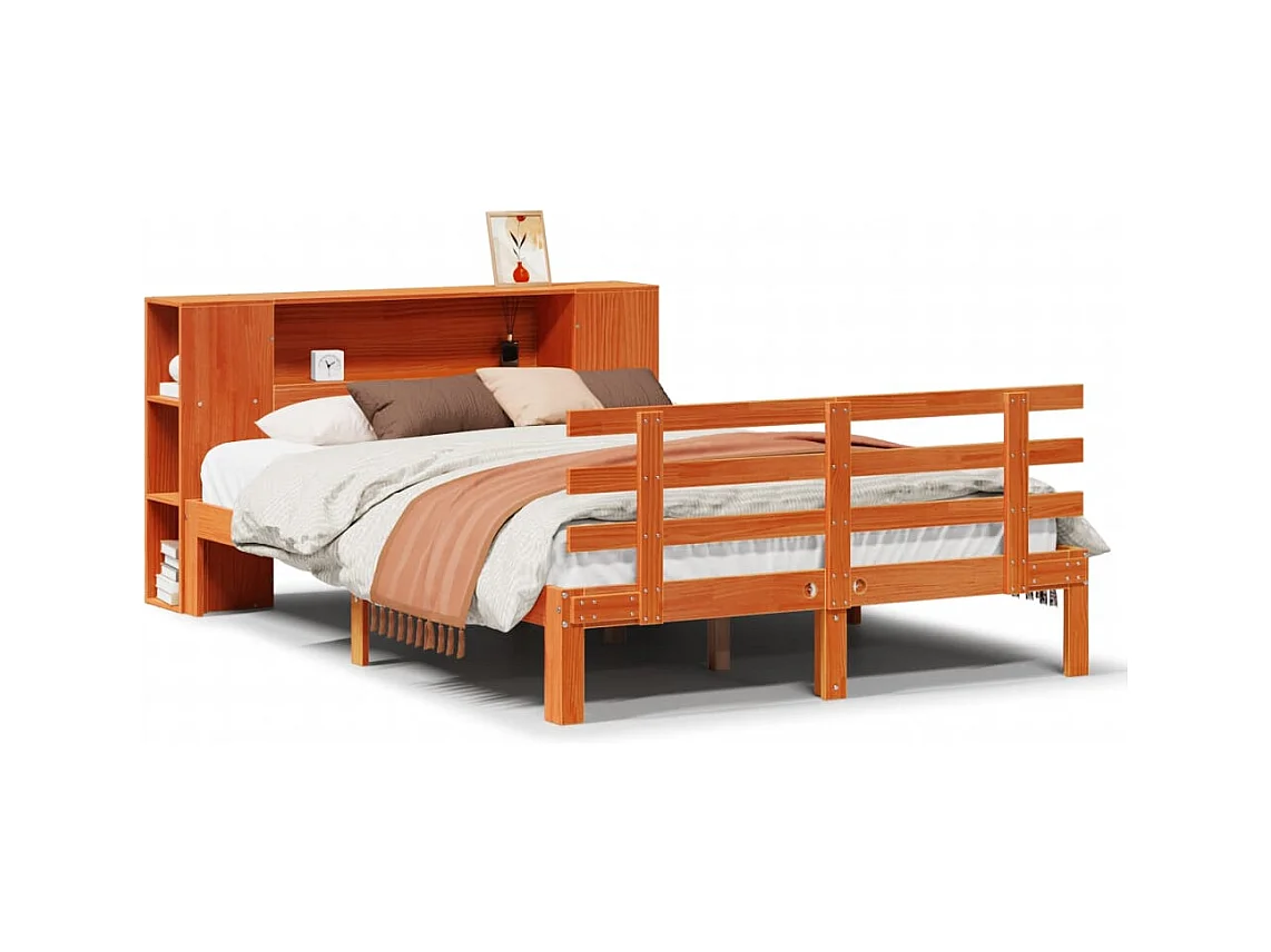 Bibliotheekbed zonder matras bruin gewaxt 140x190 cm massief grenen