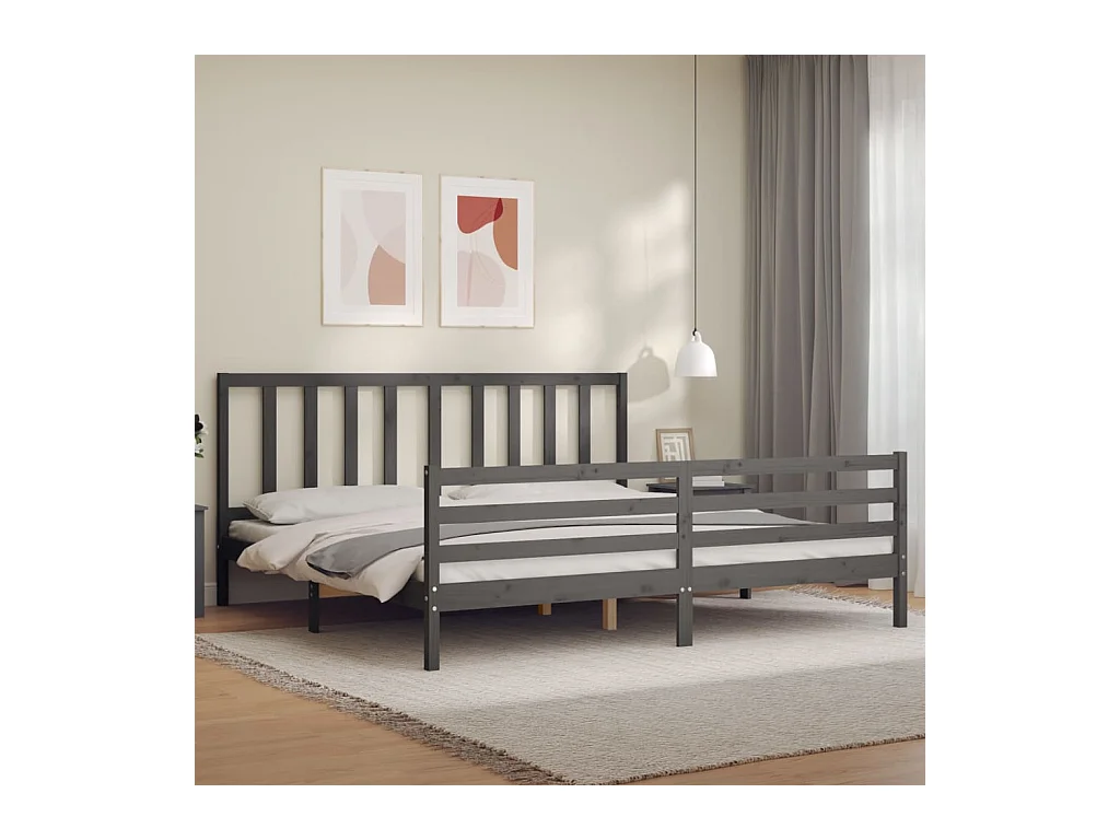 Bettgestell ohne Matratze grau 200x200 cm Kiefer Massivholz