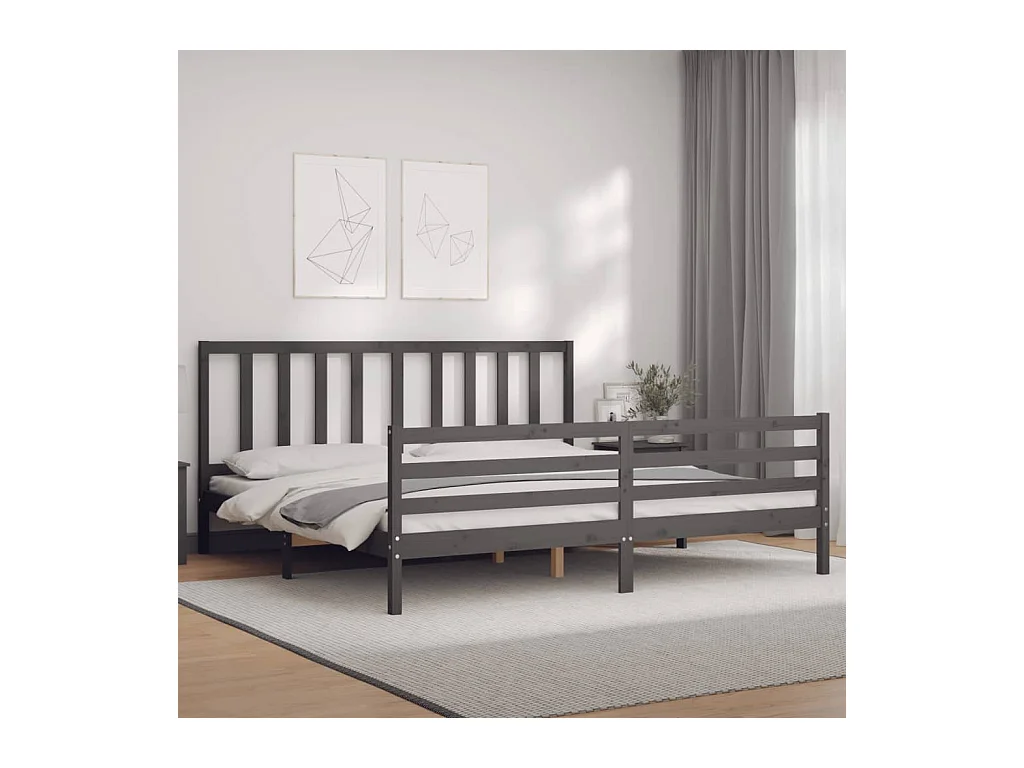 Bettgestell ohne Matratze grau 200x200 cm Kiefer Massivholz