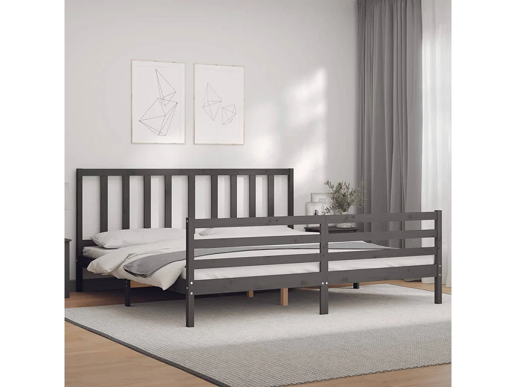 Bettgestell ohne Matratze grau 200x200 cm Kiefer Massivholz