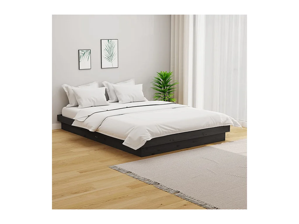 Struttura letto senza materasso in legno massello grigio