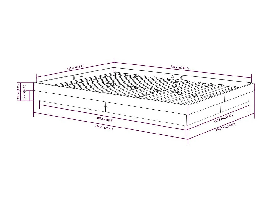 Struttura letto senza materasso in legno massello grigio