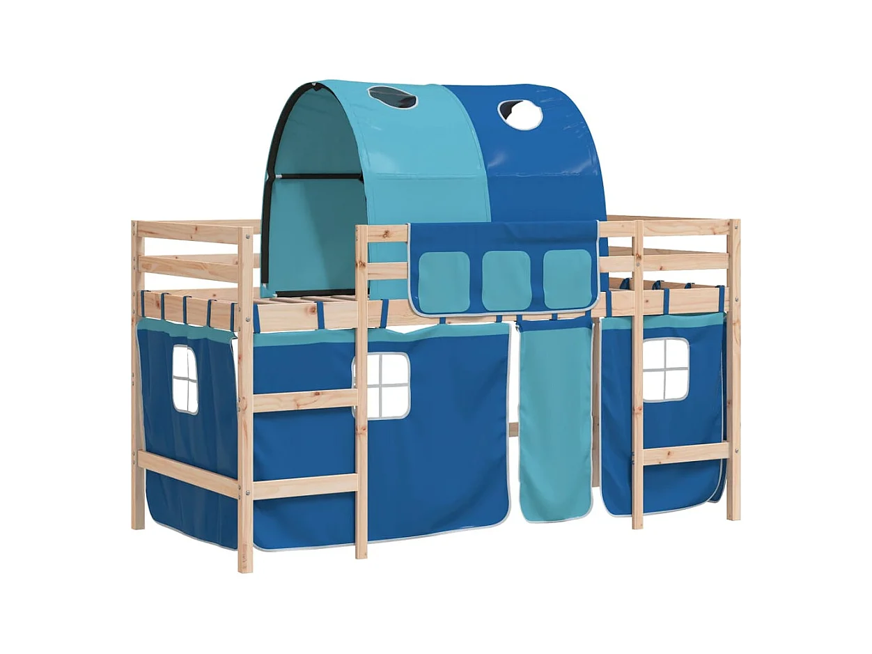 Letto a soppalco per bambini con tunnel senza materasso blu 90x190 cm