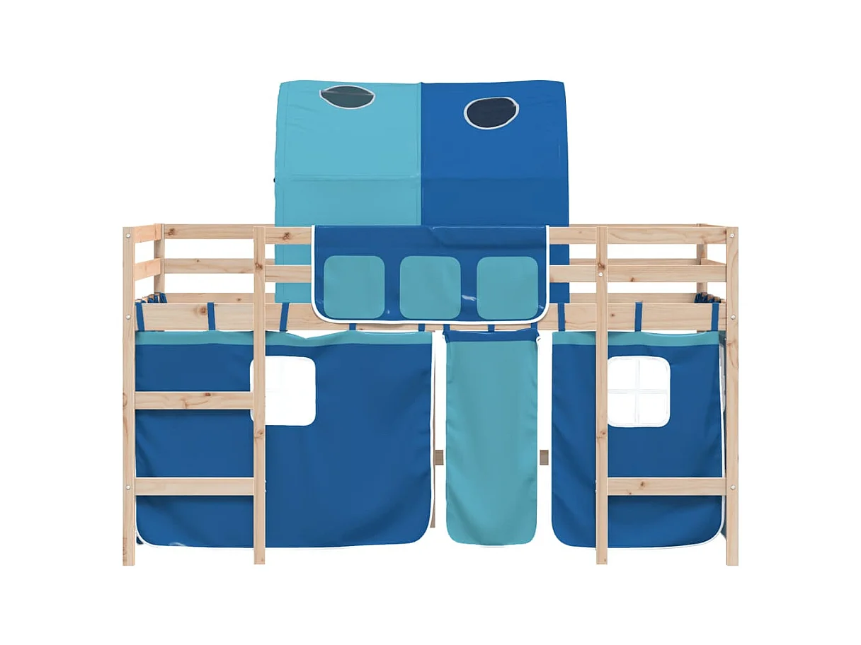 Letto a soppalco per bambini con tunnel senza materasso blu 90x190 cm