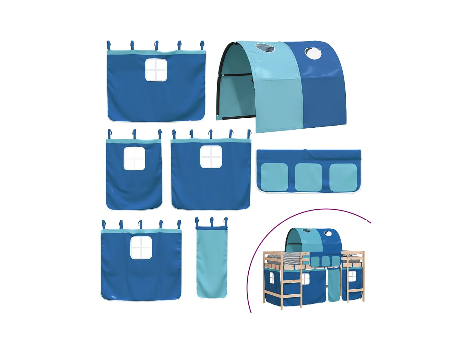 Kinderhoogslaper met tunnel zonder matras blauw 90x190 cm