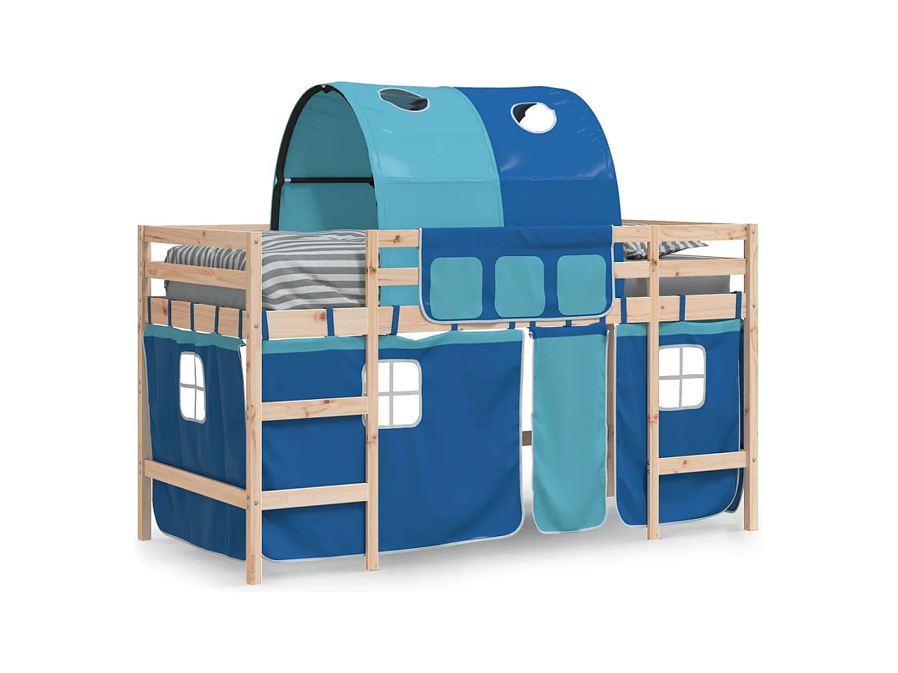 Kinderhoogslaper met tunnel zonder matras blauw 90x190 cm
