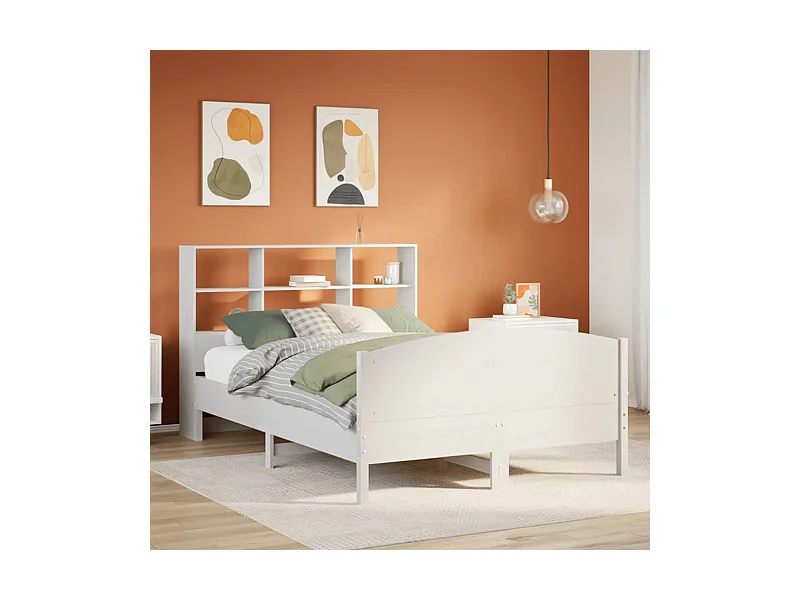 Cama biblioteca sin colchón blanca 140x190 cm madera maciza de pino