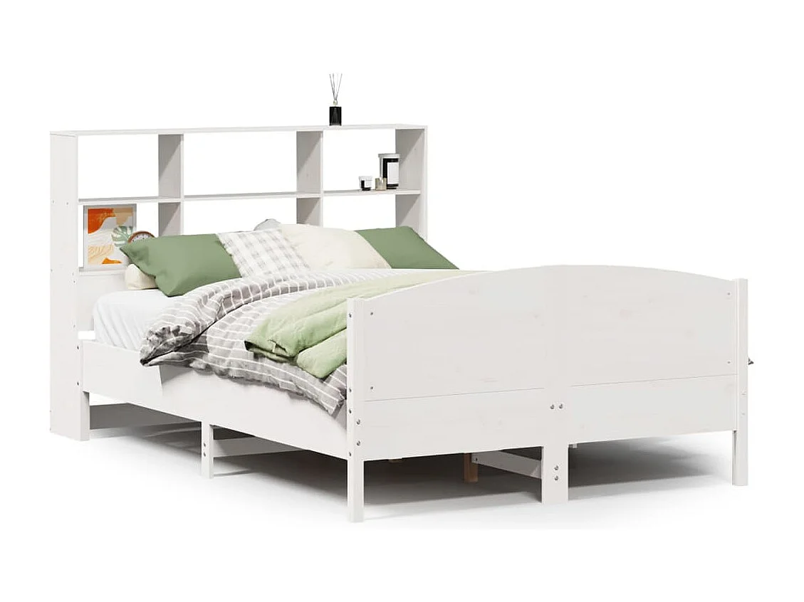 Letto libreria senza materasso bianco 140x190 cm in legno massello di pino