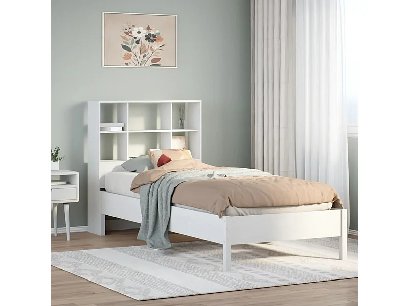 Letto libreria bianco senza materasso 90x200cm in legno massello di pino