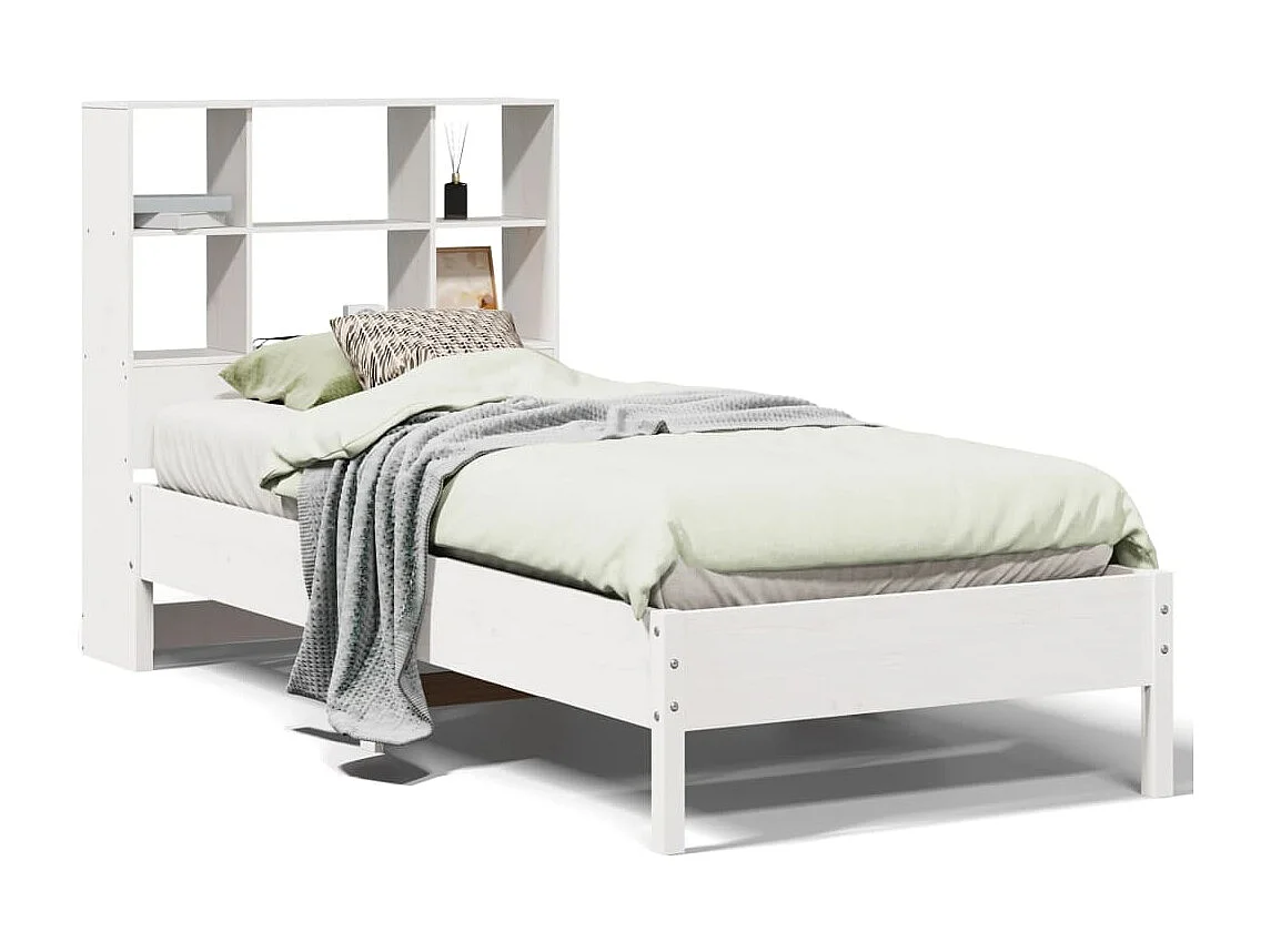 Cama librería blanca sin colchón 90x200cm madera maciza de pino