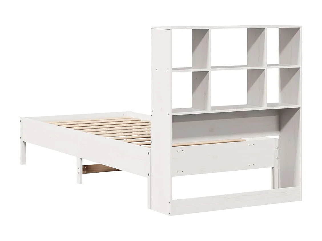 Cama librería blanca sin colchón 90x200cm madera maciza de pino