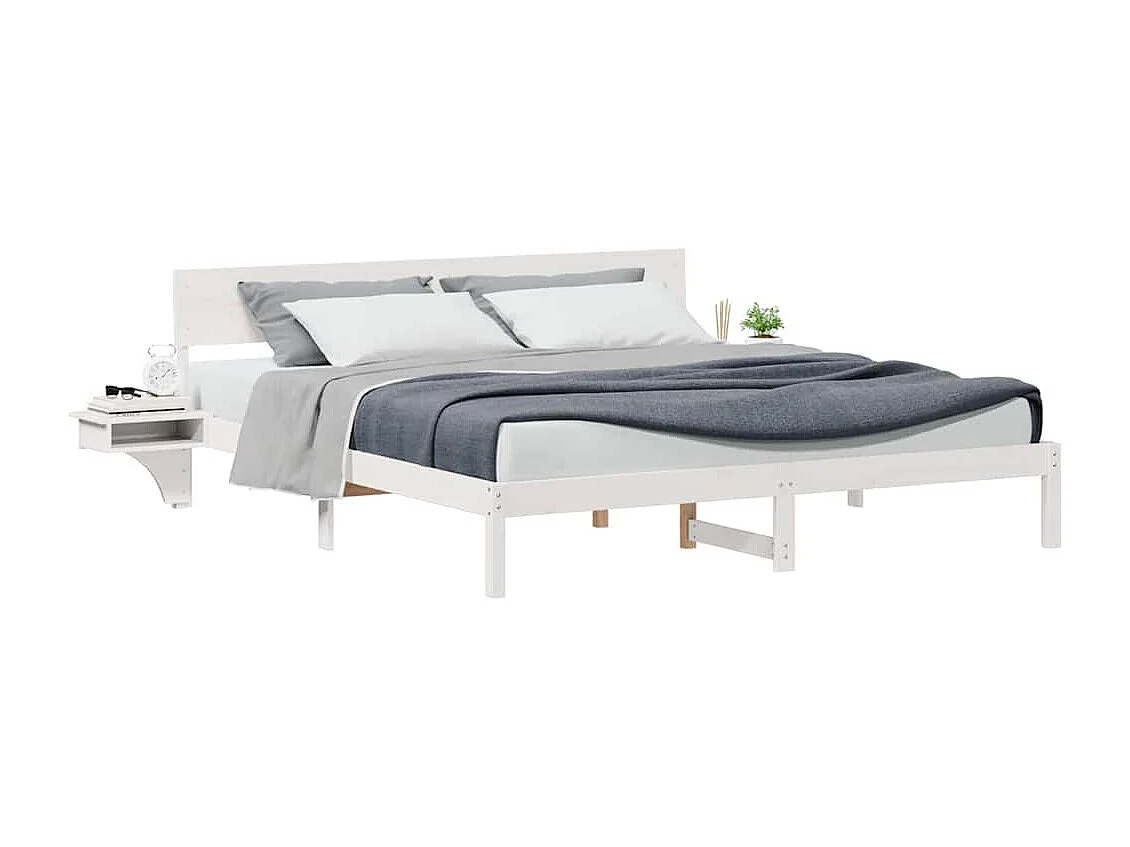 Struttura letto con testiera Bianco Legno massello di pino