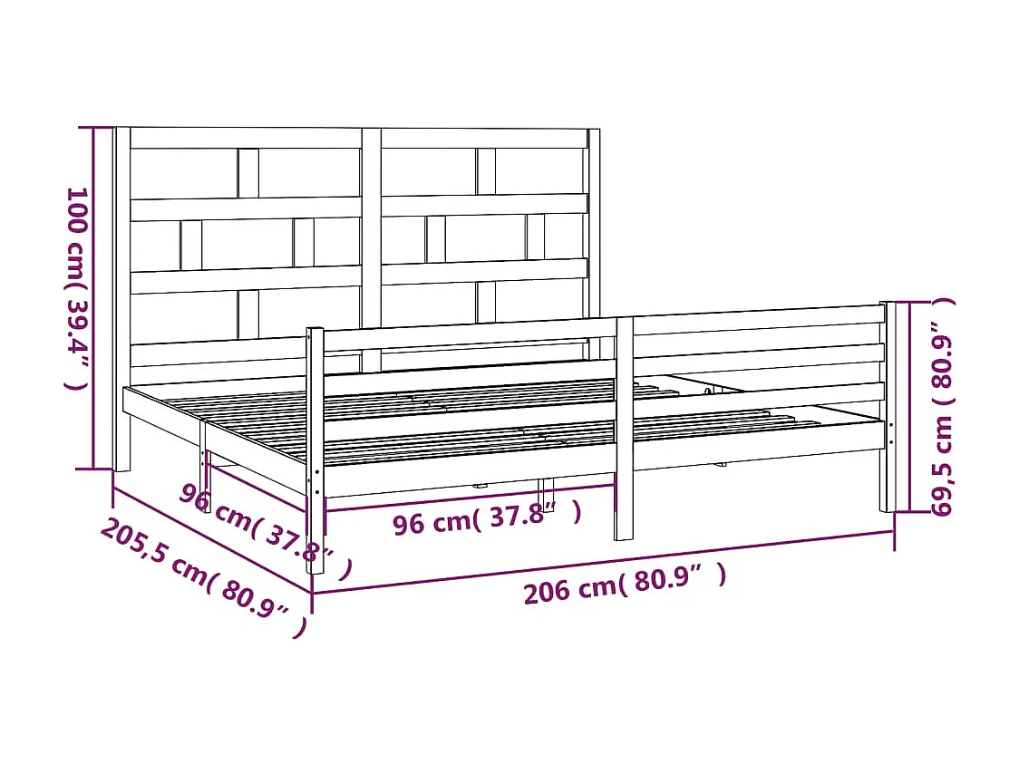 Estructura de cama sin colchón de madera maciza 200x200 cm