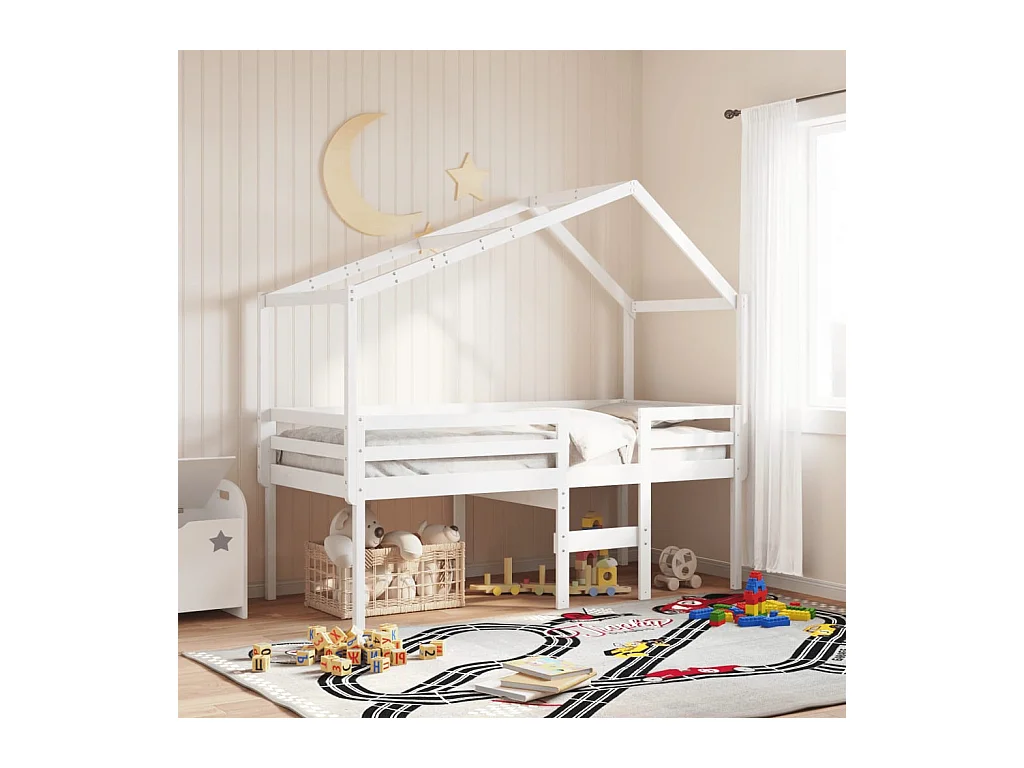 Hoogslaper zonder matras wit 90x200 cm massief grenenhout