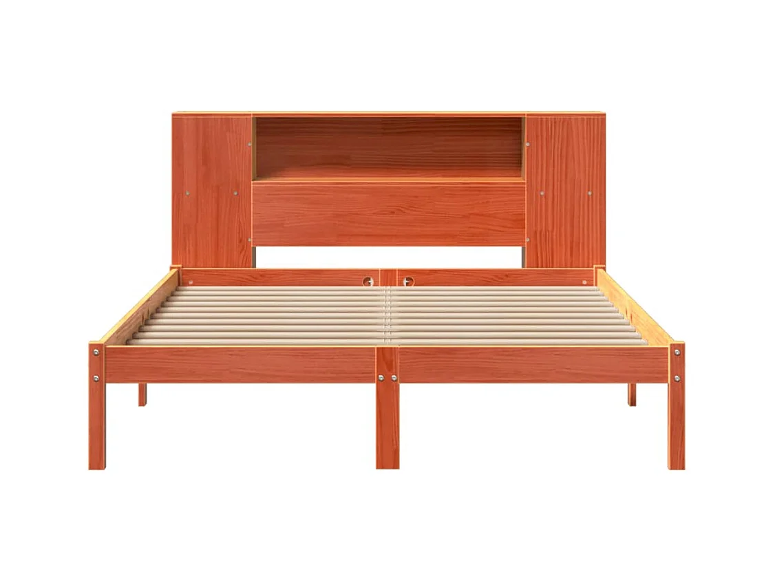 Bibliotheekbed zonder matras bruin gewaxt 135x190 cm massief grenen