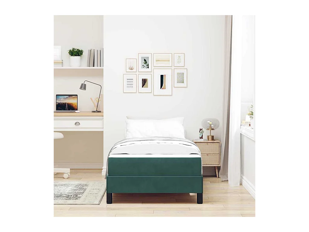 Boxspringbett mit Matratze Dunkelgrün 100 x 200 cm Samt