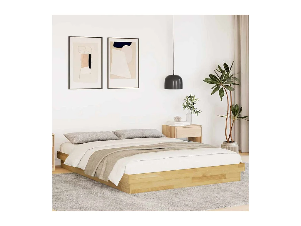 Estructura de cama sin colchón 135x190 cm madera maciza de roble