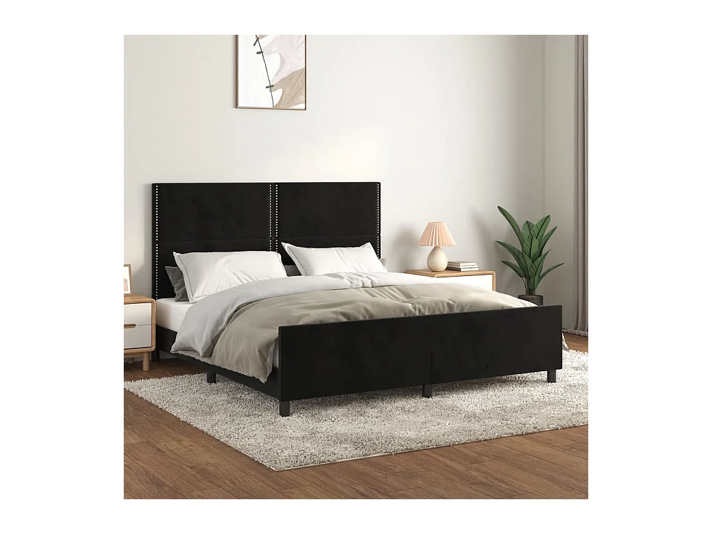 Cadre de lit sans matelas noir velours