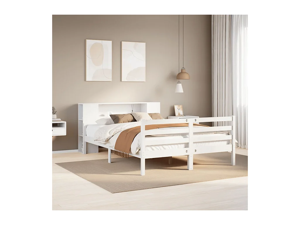 Cama librería blanca sin colchón 140x200 cm madera maciza de pino