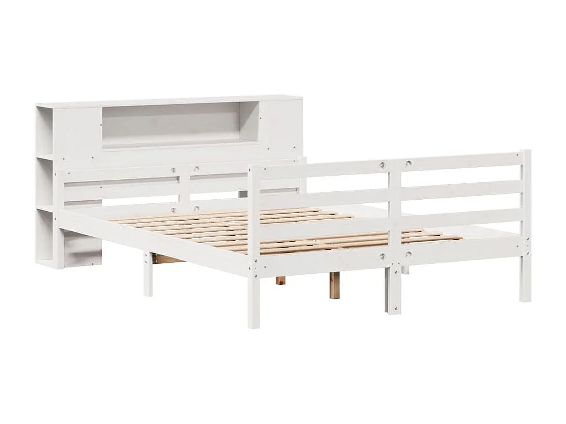 Lit bibliothèque sans matelas blanc 140x200 cm bois pin massif