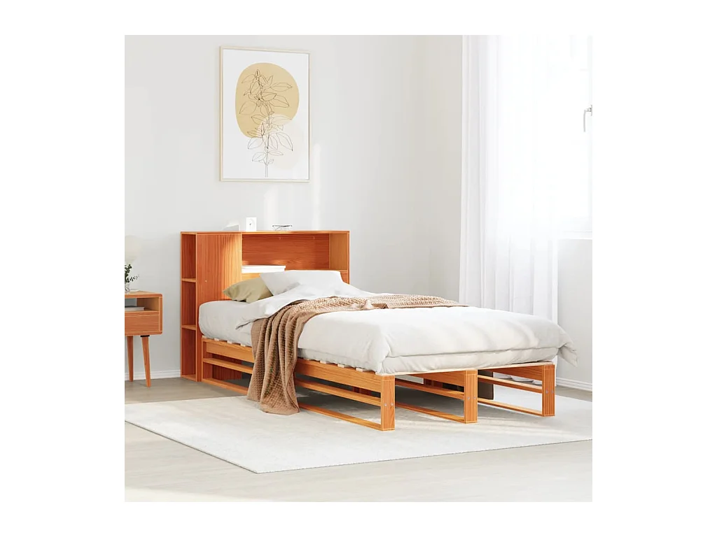 Letto libreria senza materasso, cera marrone, 100x200cm, legno massello