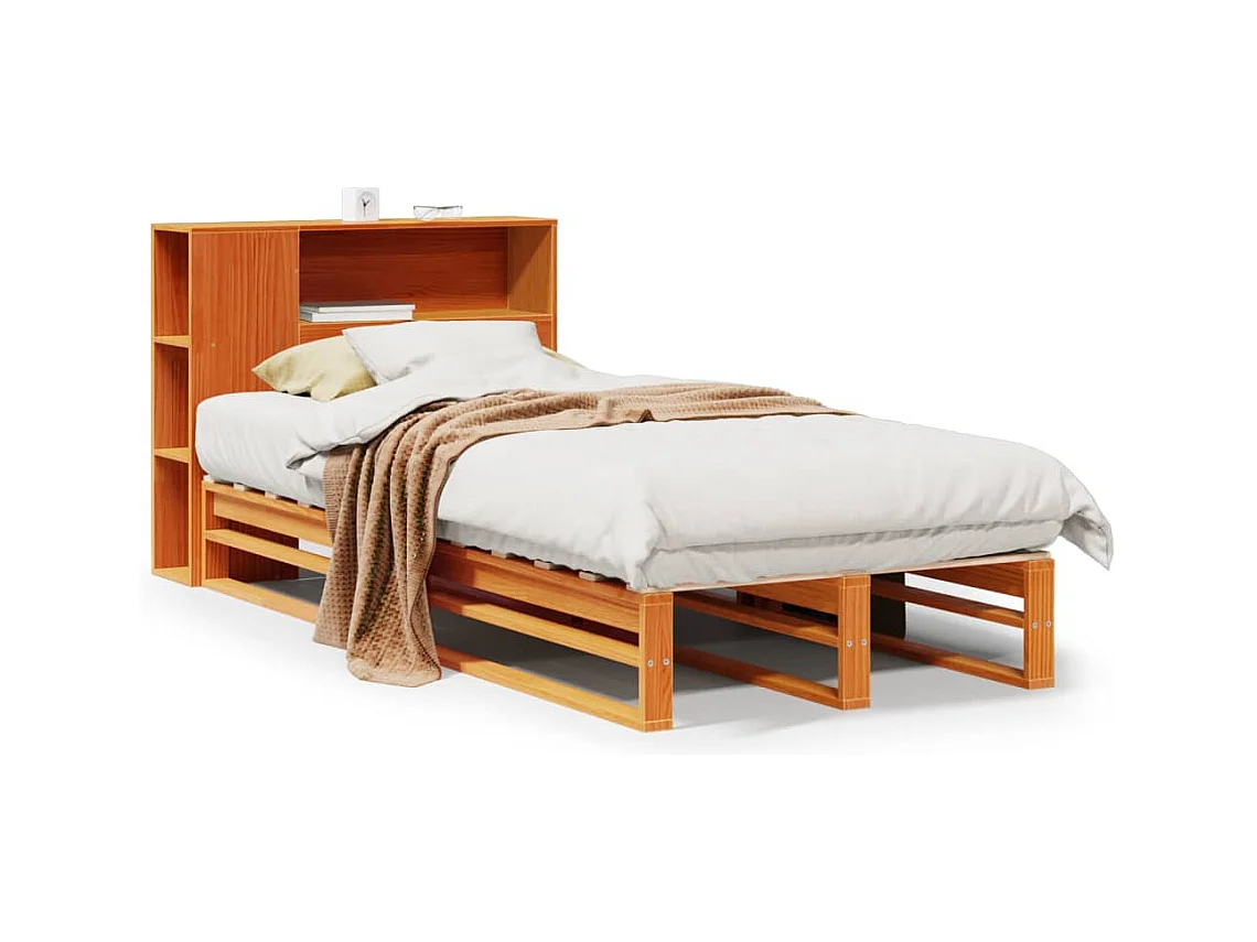 Letto libreria senza materasso, cera marrone, 100x200cm, legno massello