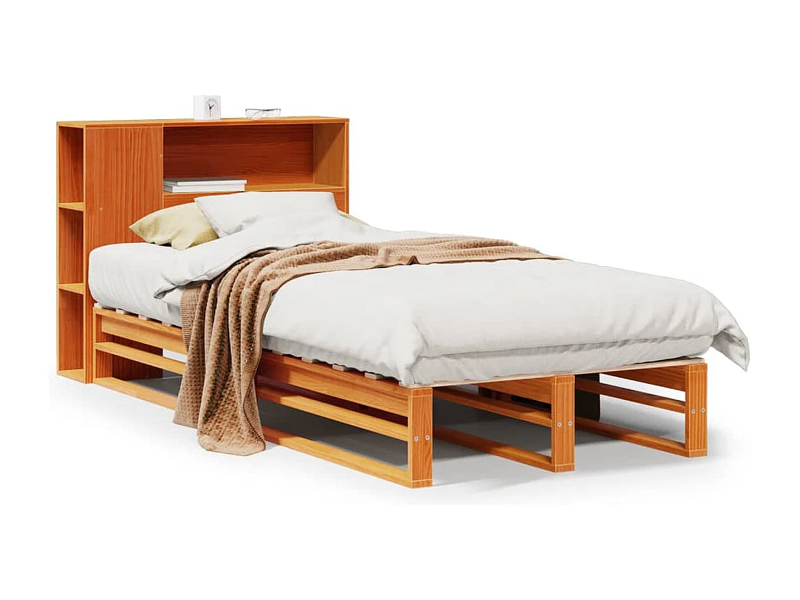 Letto libreria senza materasso, cera marrone, 100x200cm, legno massello