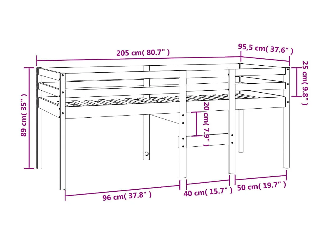 Cama alta sin colchón marrón cera 90x200 cm madera maciza
