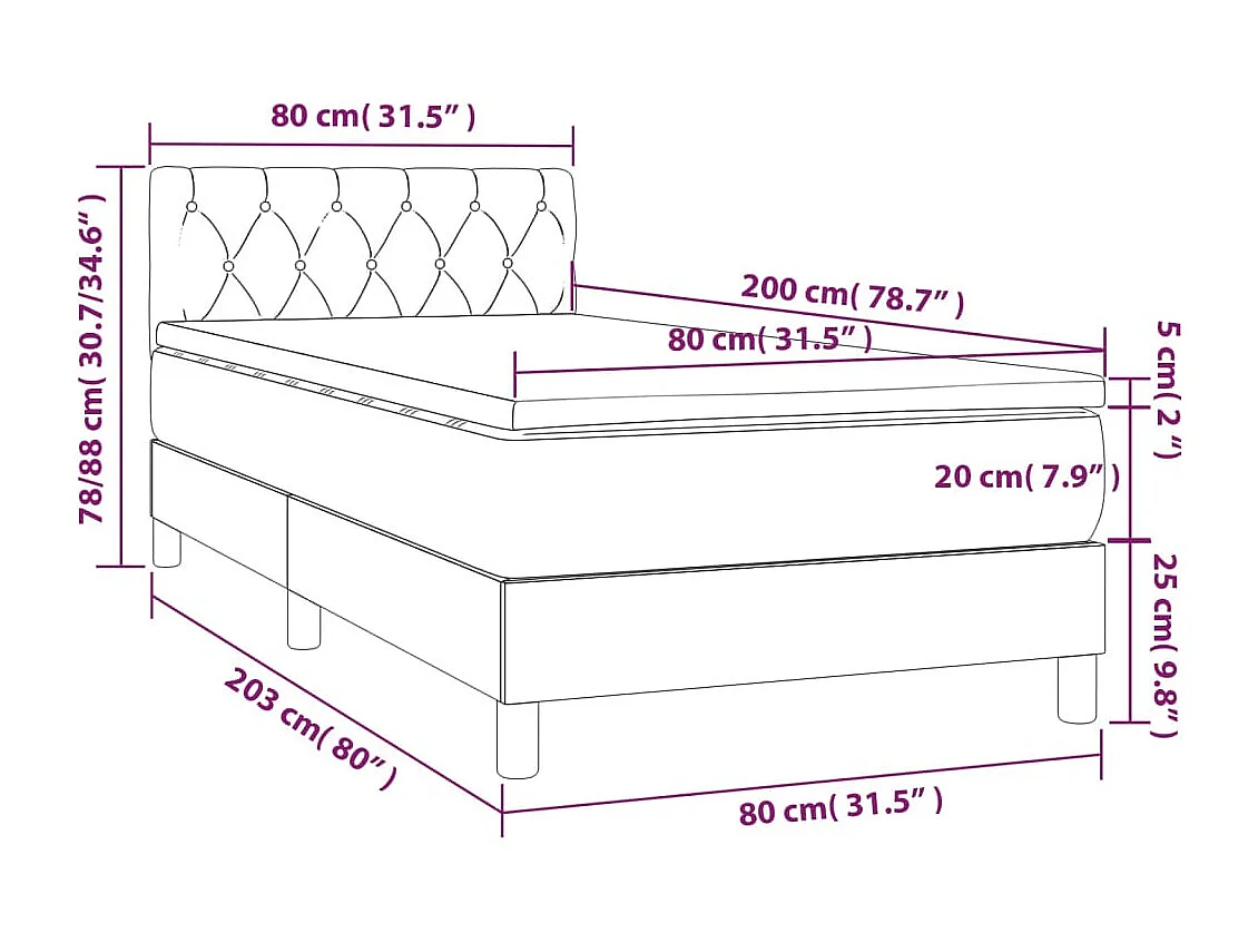 Sommier à lattes de lit avec matelas Crème 80x200 cm Tissu