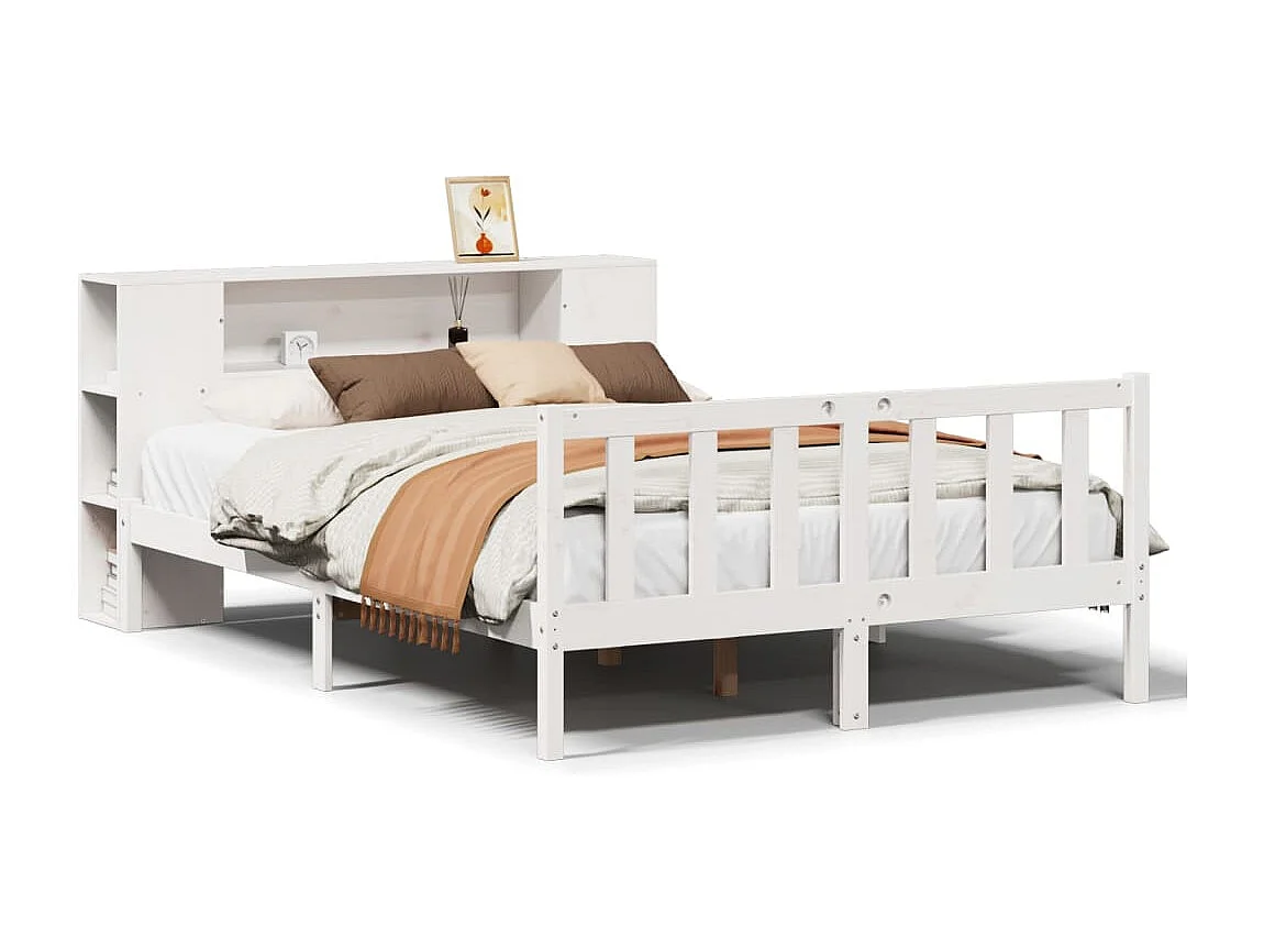 Cama biblioteca sin colchón blanca 140x190 cm madera maciza de pino