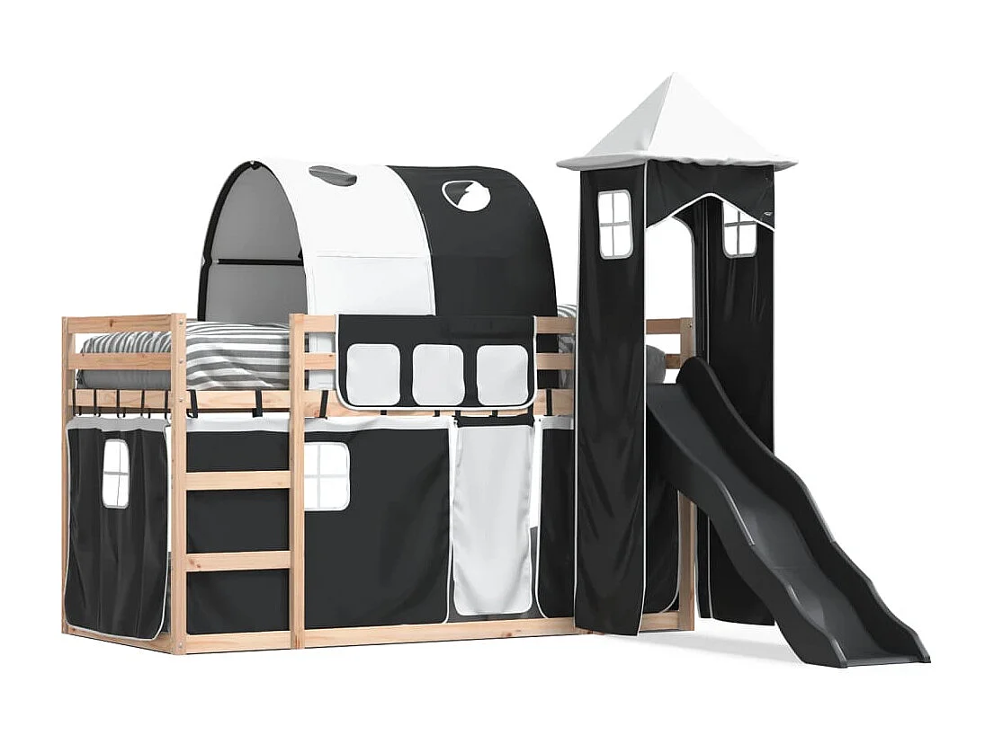 Letto a castello senza materasso con scivolo bianco nero 90x200 cm