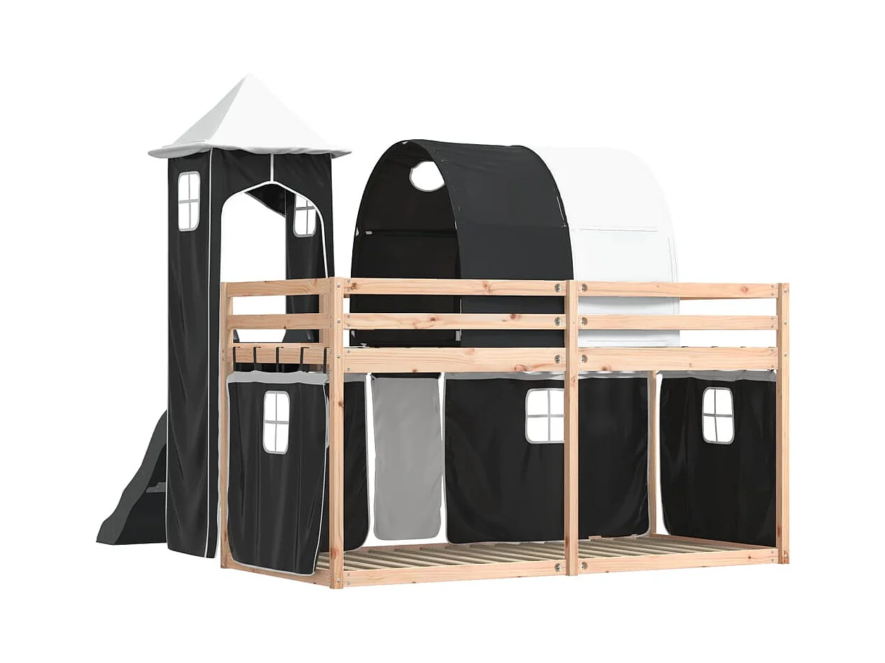 Letto a castello senza materasso con scivolo bianco nero 90x200 cm