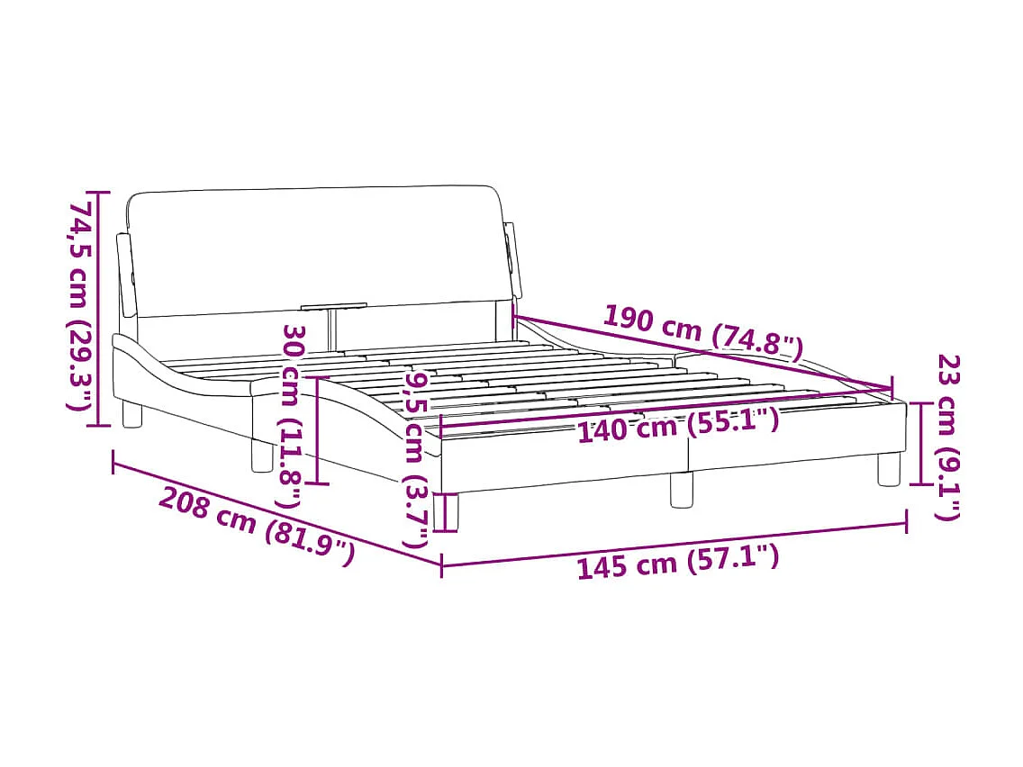 Estructura de cama sin colchón blanco 140x190 cm símil piel