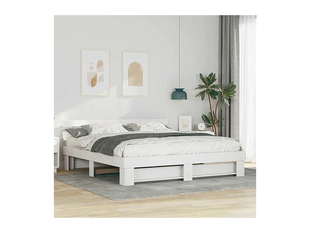 Struttura letto bianca 200 x 200 cm in legno massello di pino