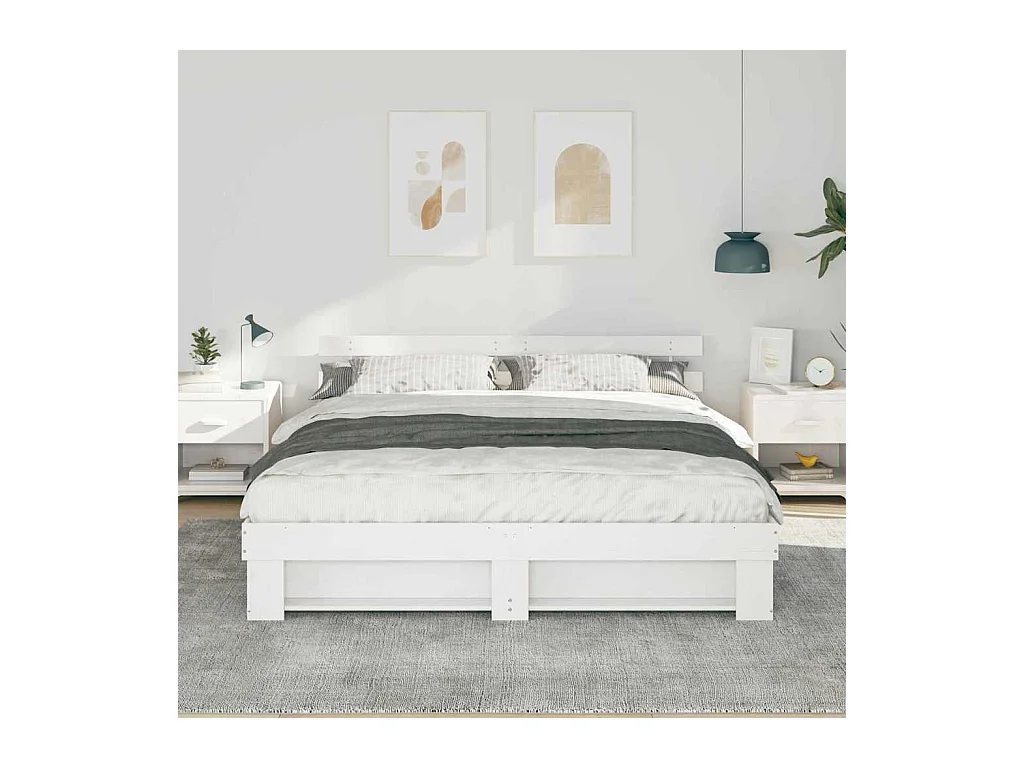 Struttura letto bianca 200 x 200 cm in legno massello di pino