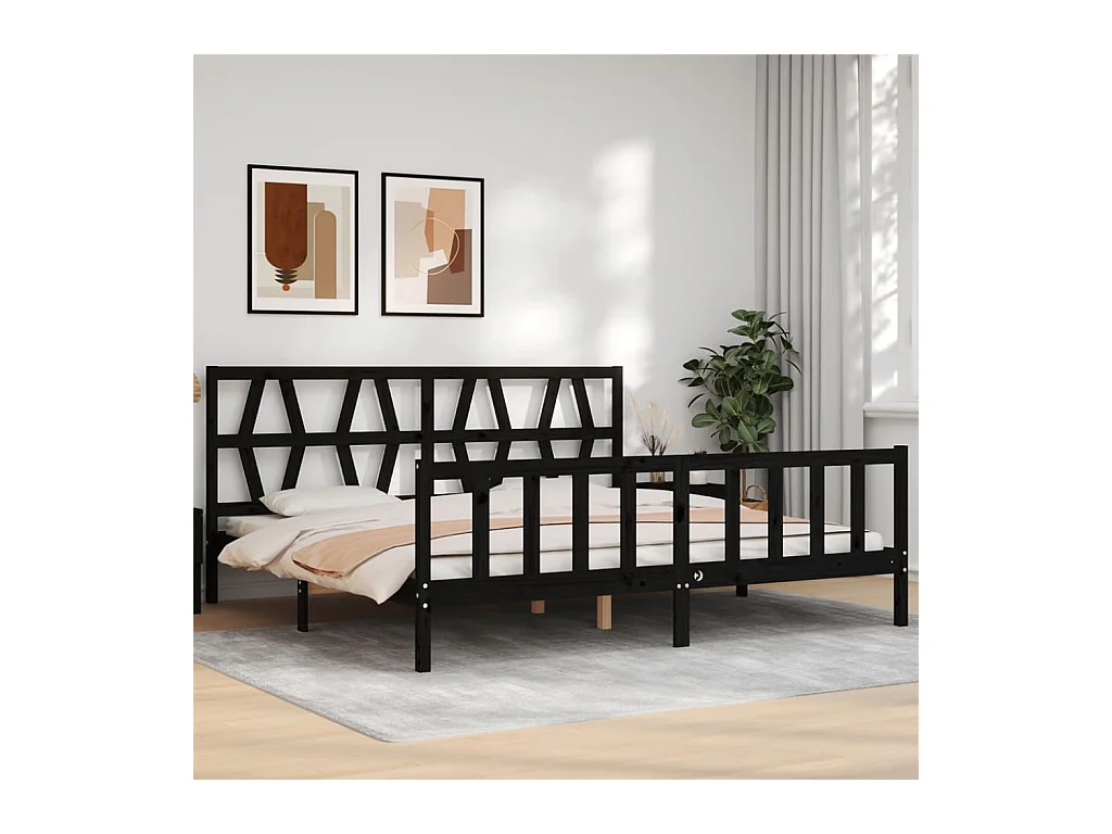 Struttura letto senza materasso nero 200x200 cm in legno massello di pino