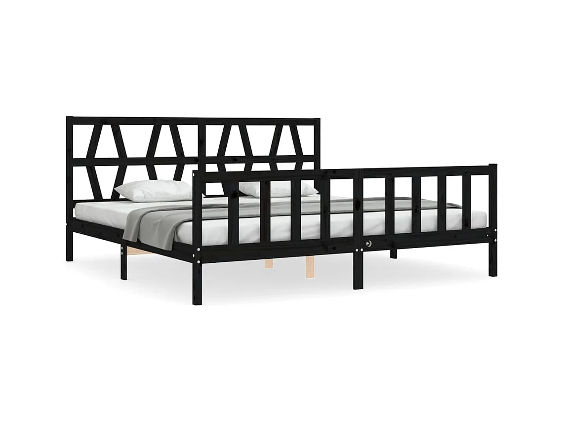 Struttura letto senza materasso nero 200x200 cm in legno massello di pino