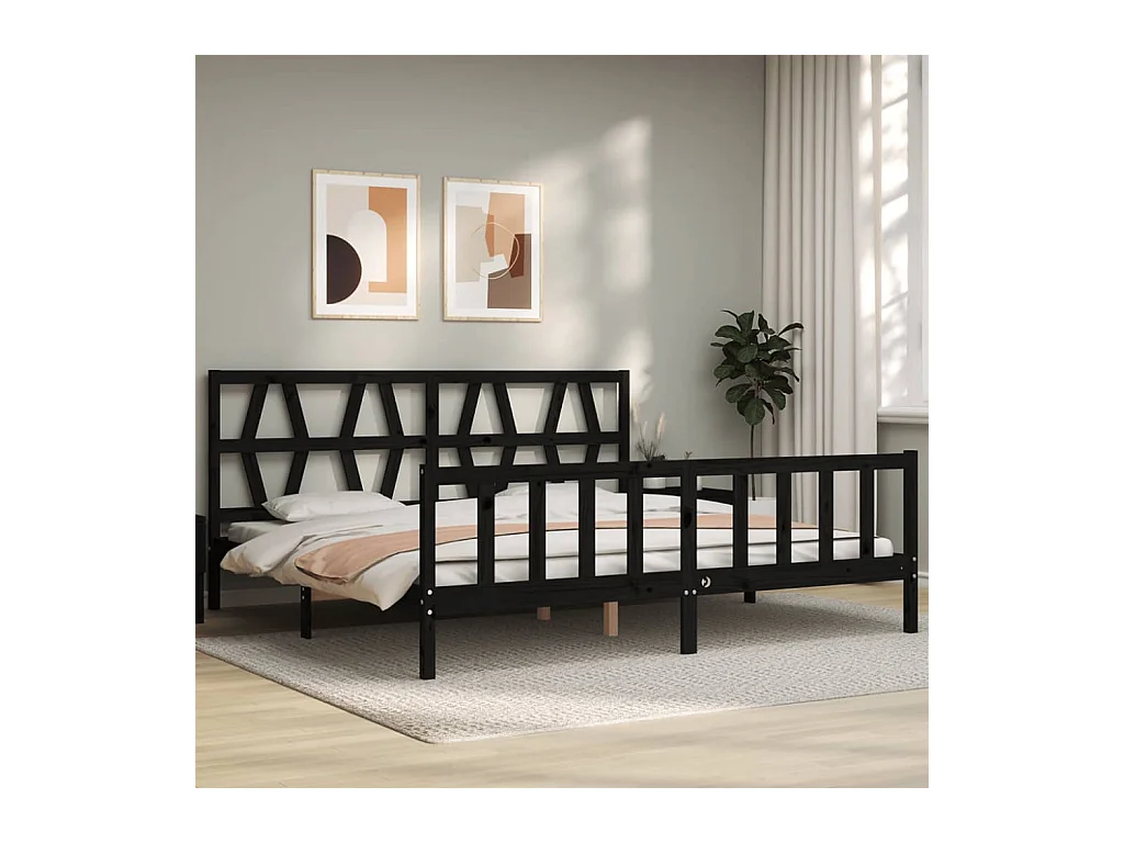 Struttura letto senza materasso nero 200x200 cm in legno massello di pino