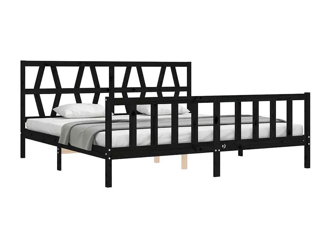 Cadre de lit sans matelas noir 200x200 cm bois massif de pin