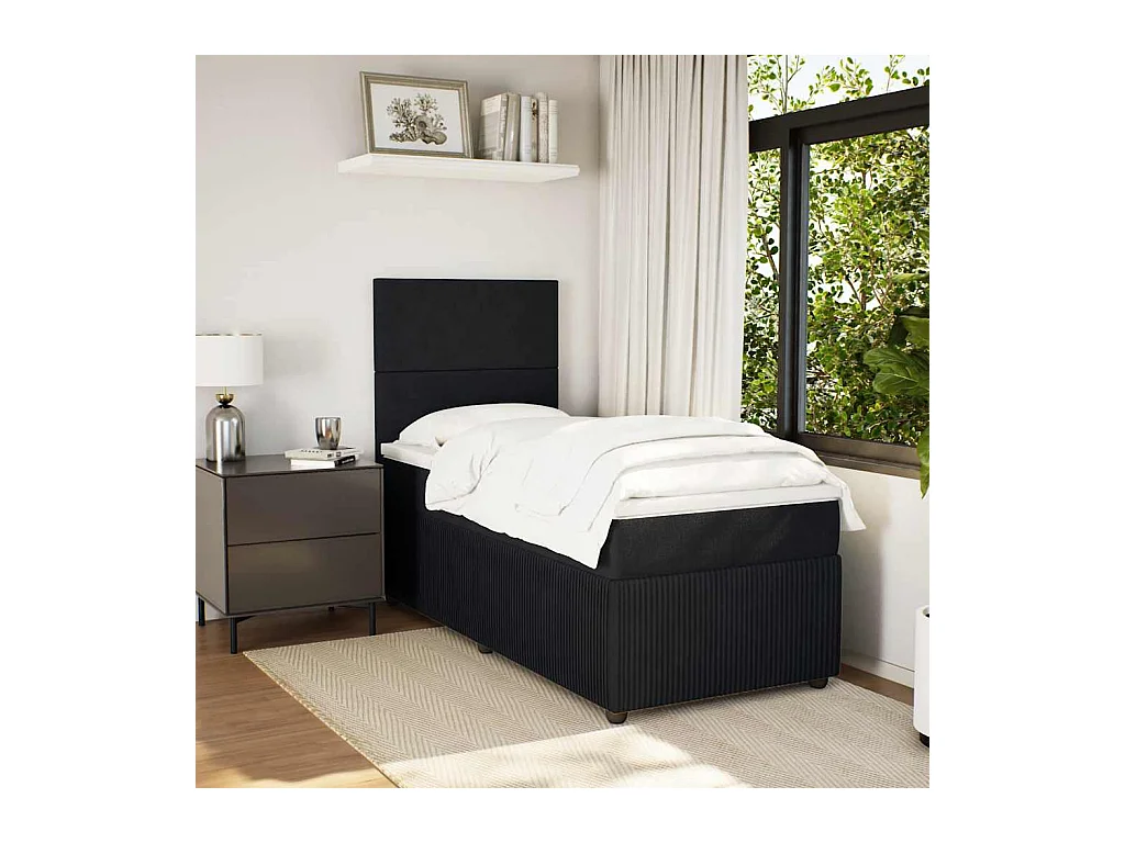 Sommier à lattes de lit avec matelas Noir 90x190 cm Velours
