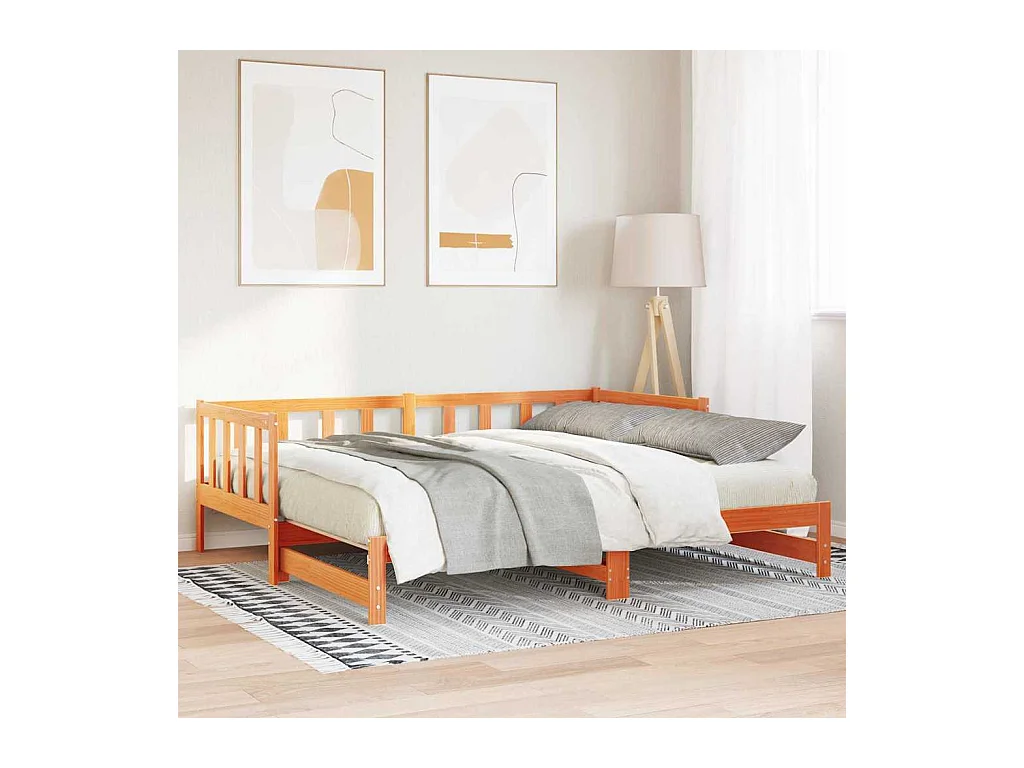 Divano letto estraibile in cera marrone 2 x (80 x 200) cm