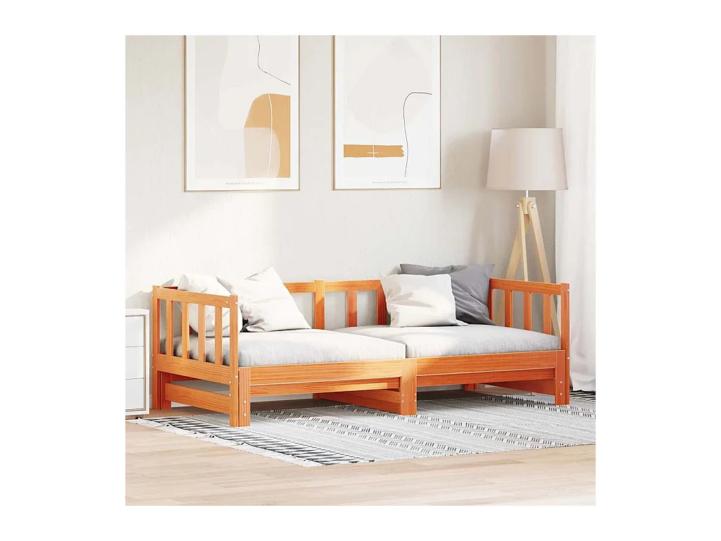 Divano letto estraibile in cera marrone 2 x (80 x 200) cm