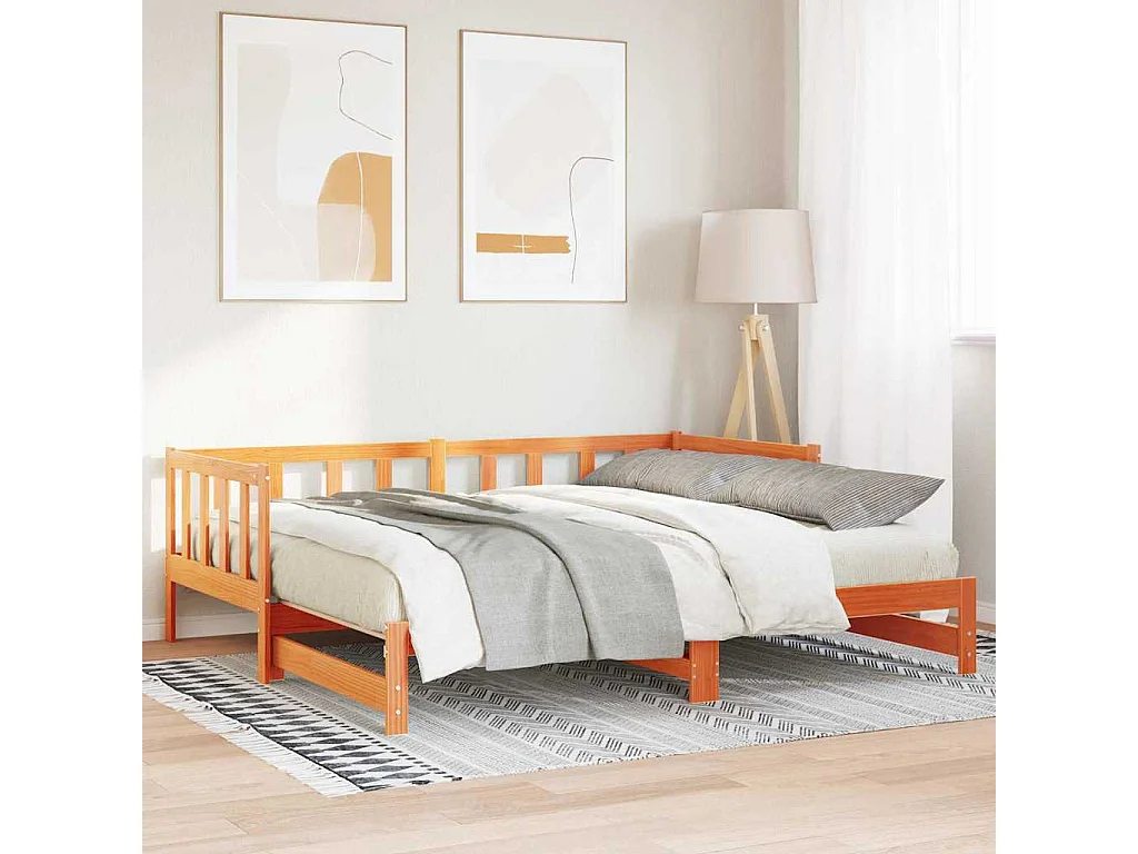 Ausziehbares Tagesbett aus braunem Wachs, 2 x (80 x 200) cm